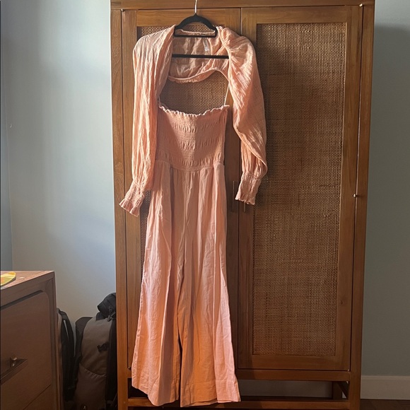 Free People Blush Smocked Jumpsuit 2-piece - Picture 1 of 5
